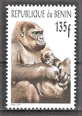 Briefmarke Benin Mi.Nr. 1327 ** Gorillas 2001 / Mutter- und Jungtier