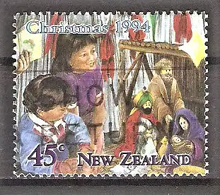 Briefmarke Neuseeland Mi.Nr. 1377 o Weihnachten 1994 / Mutter mit Kind vor Weihnachtskrippe