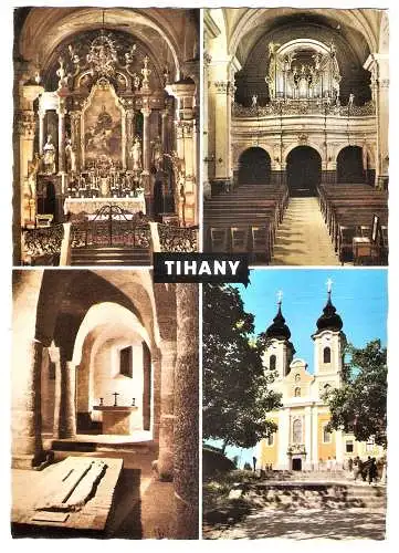 Ansichtskarte Ungarn - Tihany / Abteikirche - Innen- und Außenansicht, Krypta (1814)