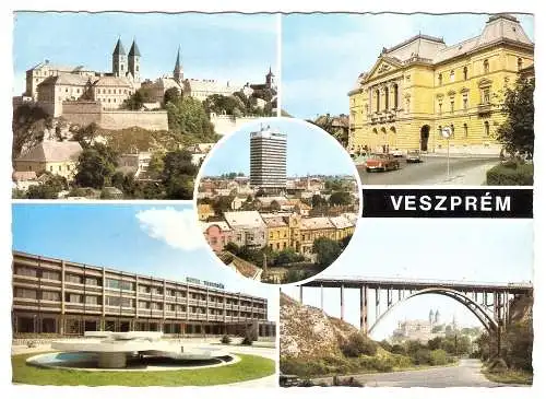 Ansichtskarte Ungarn - Veszprém / Mehrbildkarte mit Schloss Veszprém, Sankt-Stephan-Talbrücke... (1837)