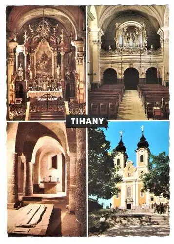 Ansichtskarte Ungarn - Tihany / Abteikirche - Innen- und Außenansicht, Krypta (1815)