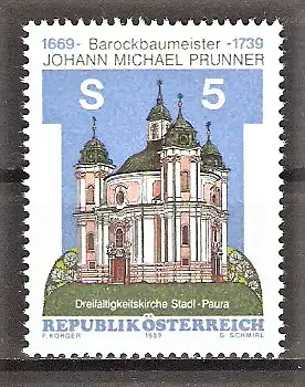 Briefmarke Österreich Mi.Nr. 1950 ** 250. Todestag von Johann Michael Prunner 1989 / Dreifaltigkeitskirche in Stadl-Paura