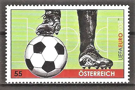 Briefmarke Österreich Mi.Nr. 2723 ** Fussball-Europameisterschaft 2008 / Spielerbeine mit Fussball & Spielfeld