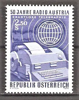 Briefmarke Österreich Mi.Nr. 1437 ** 50 Jahre Radio Austria 1974 / Fernschreiber & Weltkugel