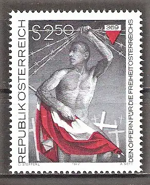 Briefmarke Österreich Mi.Nr. 1558 ** Den Opfern für die Freiheit Österreichs 1977 / Freiheitskämpfer hält Stacheldraht und Fahne