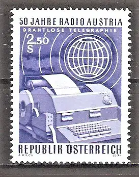 Briefmarke Österreich Mi.Nr. 1437 ** 50 Jahre Radio Austria 1974 / Fernschreiber & Weltkugel