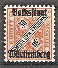 Briefmarke Württemberg Dienstmarke Mi.Nr. 266 ** Wertziffer in Schildern 1919