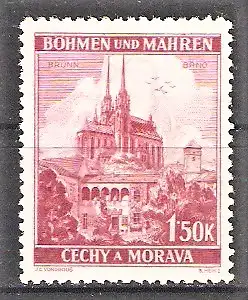 Briefmarke Böhmen und Mähren Mi.Nr. 30 ** Freimarke 1939 / Landesmuseum und Turm in Brünn