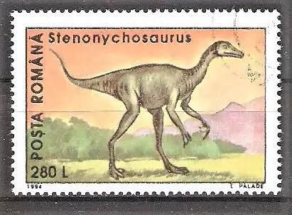 Briefmarke Rumänien Mi.Nr. 4977 o Prähistorische Tiere 1994 / Stenonychosaurus