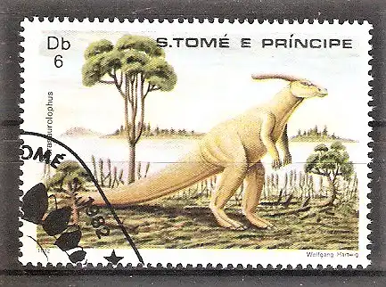 Briefmarke Sao Tome & Principe Mi.Nr. 778 o Ausgestorbene Tiere 1982 / Parasaurolophus