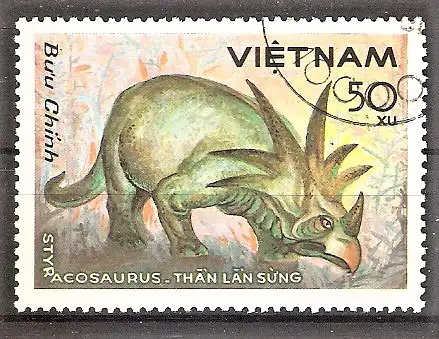 Briefmarke Vietnam Mi.Nr. 1480 o Prähistorische Tiere 1984 / Styracosaurus