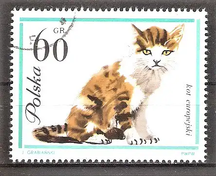Briefmarke Polen Mi.Nr. 1478 o Europäische Katze