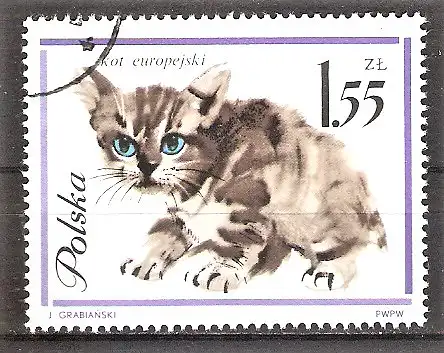 Briefmarke Polen Mi.Nr. 1481 o Europäische Katze