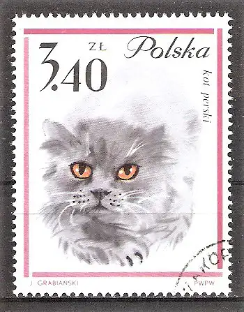 Briefmarke Polen Mi.Nr. 1483 o Katzen 1964 / Persische Katze