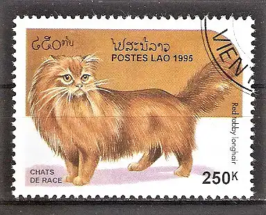 Briefmarke Laos Mi.Nr. 1471 o Rassekatzen 1995 / Red-Tabby-Point Colourpoint-Langhaar Katze