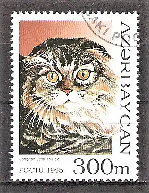 Briefmarke Aserbaidschan Mi.Nr. 265 o Katzenrassen 1995 / Scottish Fold Langhaar Katze