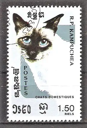 Briefmarke Kambodscha Mi.Nr. 670 o Hauskatzen 1985 / Seal-Point Siamkatze