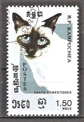 Briefmarke Kambodscha Mi.Nr. 670 o Seal-Point Siamkatze