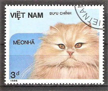 Briefmarke Vietnam Mi.Nr. 1688 o Katzen 1986 / Katze