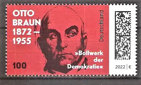 Briefmarke BRD Mi.Nr. 3660 ** 150. Geburtstag von Otto Braun 2022 / Deutscher Sozialdemokrat und Politiker