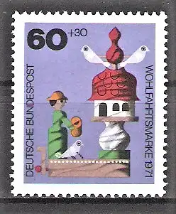 Briefmarke BRD Mi.Nr. 708 ** Wohlfahrt 1971 / Altes Holzspielzeug - Taubenhaus