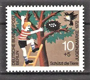 Briefmarke Berlin Mi.Nr. 418 ** Jugend 1972 - Tierschutz / Keine Vogelnester ausrauben!