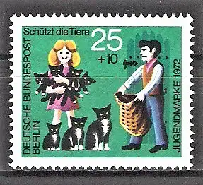 Briefmarke Berlin Mi.Nr. 419 ** Jugend 1972 - Tierschutz / Junge Katzen nicht ertränken!