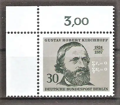 Briefmarke Berlin Mi.Nr. 465 ** BOGENECKE o.l. 150. Geburtstag von Robert Kirchhoff 1974 / Physiker