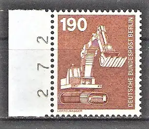 Briefmarke Berlin Mi.Nr. 670 ** Seitenrand links - 190 Pf. Industrie und Technik 1982 / Löffelbagger