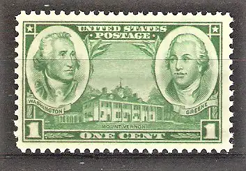 Briefmarke USA Mi.Nr. 390 ** Land- und Seestreitkräfte 1936 / General George Washington, Mt. Vernon, General Nathanael Greene