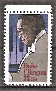 Briefmarke USA Mi.Nr. 1798 ** Oberrand - Duke Ellington 1986 / Jazzpianist