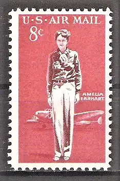 Briefmarke USA Mi.Nr. 845 ** 65. Geburtstag von Amelia Earhart 1963 / Fliegerin mit Flugzeug Lockheed 10E Elektra