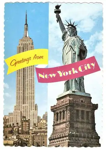 Ansichtskarte USA - New York / Freiheitsstatue und Empire State Building (2176)