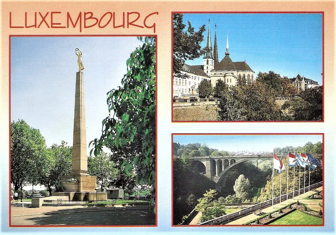 Ansichtskarte Luxemburg - Monument du Souvenir, Cathédrale Notre-Dame, Pont Grand-Duc Adolphe (2026)