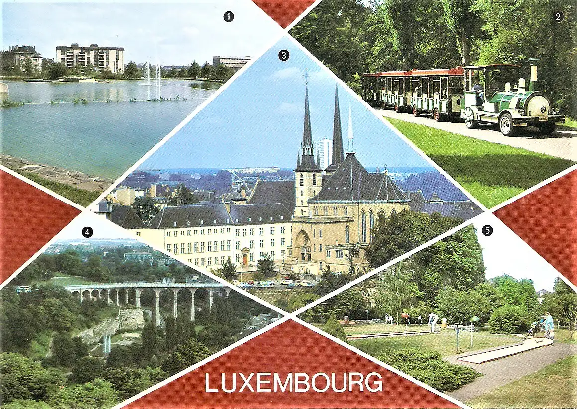 Ansichtskarte Luxemburg - Parc de Merl, Petruss Express, Cathédrale, Viaduc, Mini Golf (2019)