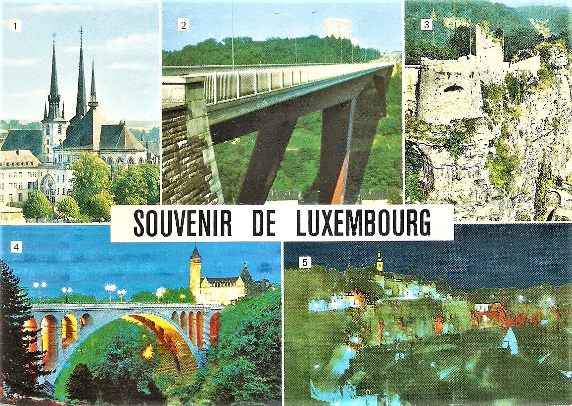 Ansichtskarte Luxemburg - Cathédrale, Pont Grande-Duchesse Charlotte, Fortifications, Pont Adolphe, Ville Haute (2009)