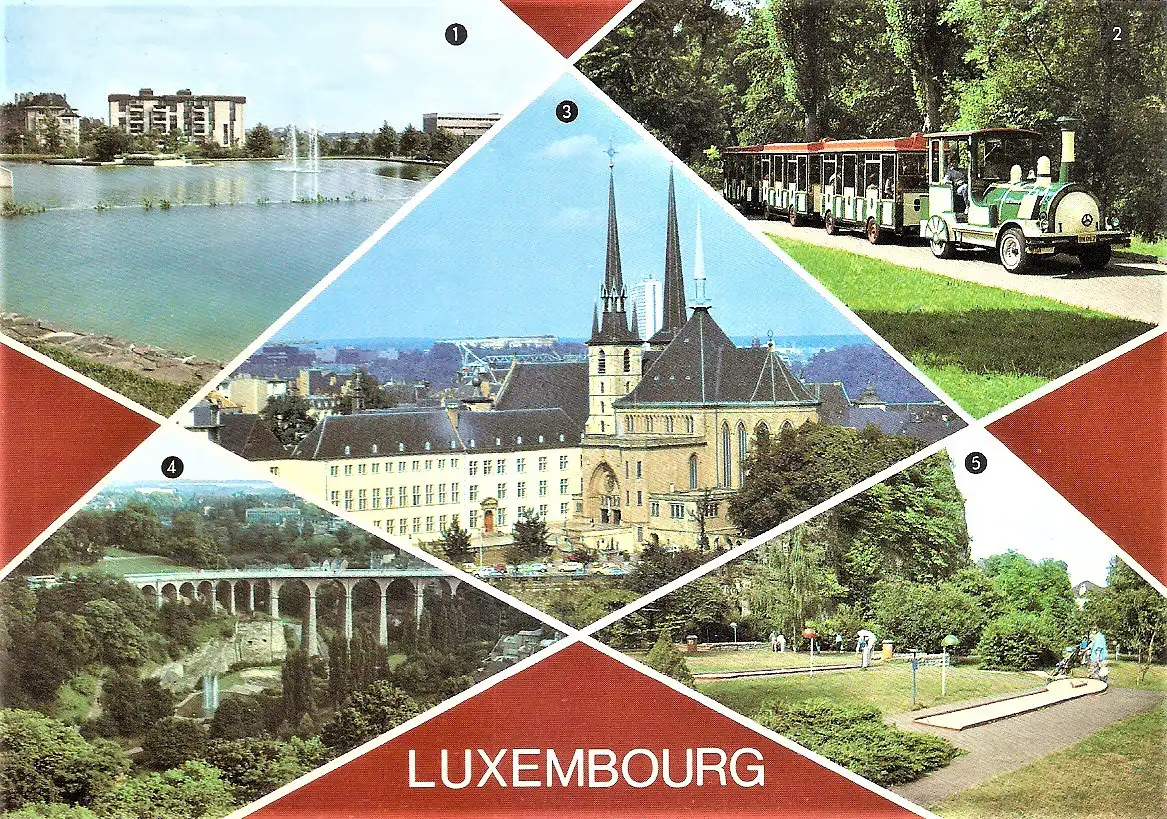 Ansichtskarte Luxemburg - Parc de Merl, Petruss Express, Cathédrale, Viaduc, Mini Golf (1991)