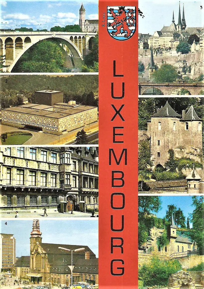 Ansichtskarte Luxemburg - Pont Adolphe, Théâtre Municipal, Palais Grand-Ducal, Gare Centrale, Vue pittoresque de la Ville haute, Les Trois Tours, Chapelle St. Quririn (1997)