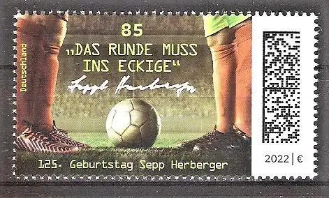 Briefmarke BRD Mi.Nr. 3675 ** 125. Geburtstag von Josef Herberger 2022 / Sepp Herberger - Deutscher Fußball-Nationaltrainer