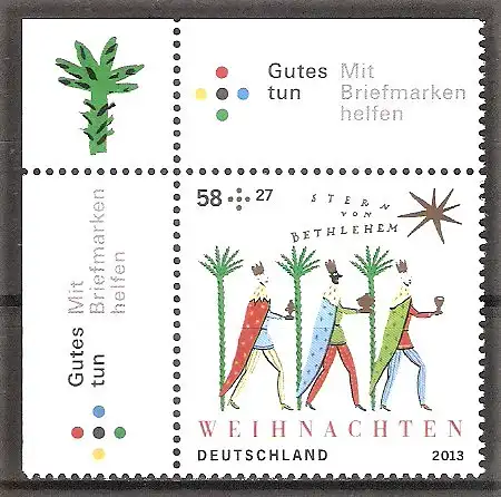 Briefmarke BRD Mi.Nr. 3035 ** BOGENECKE o.l. Weihnachten 2013 / Heilige Drei Könige und Stern von Bethlehem