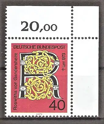 Briefmarke BRD Mi.Nr. 770 ** BOGENECKE o.r. 1000. Todestag von Roswitha von Gandersheim 1973 / Dichterin