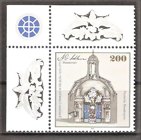 Briefmarke BRD Mi.Nr. 1787 ** BOGENECKE o.l. 300. Geburtstag von Johann Conrad Schlaun 1995 / Clemenskirche in Münster