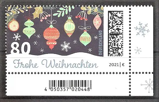 Briefmarke BRD Mi.Nr. 3640 ** BOGENECKE u.r. Weihnachten 2021 / Böhmische Christbaumkugeln