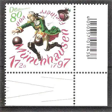 Briefmarke BRD Mi.Nr. 3546 ** BOGENECKE u.r. / Freiherr von Münchhausen 2020 / Münchhausens Ritt auf der Kanonenkugel