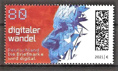Briefmarke BRD Mi.Nr. 3590 ** Digitaler Wandel 2021 / Computergraphik eines menschlichen Gesichtes