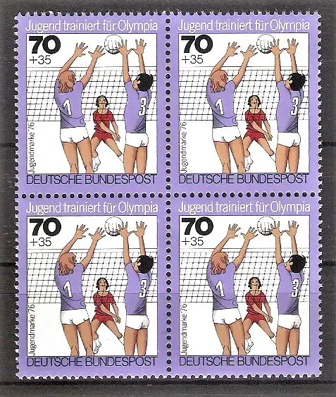 Briefmarke BRD Mi.Nr. 885 ** Viererblock - Jugend trainiert für Olympia 1976 / Volleyball