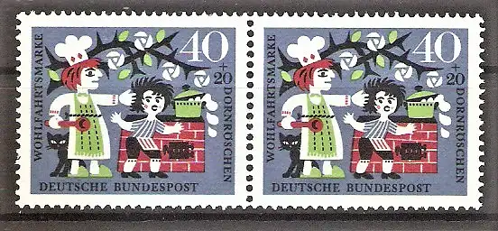 Briefmarke BRD Mi.Nr. 450 ** Waagerechtes Paar - Märchen der Brüder Grimm 1964 / Szenen aus dem Märchen „Dornröschen“
