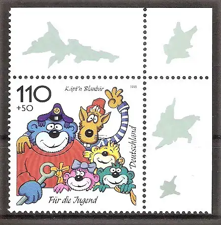 Briefmarke BRD Mi.Nr. 1993 ** Bogenecke oben rechts - Jugend 1998 / Trickfilmfiguren - Käpt’n Blaubär