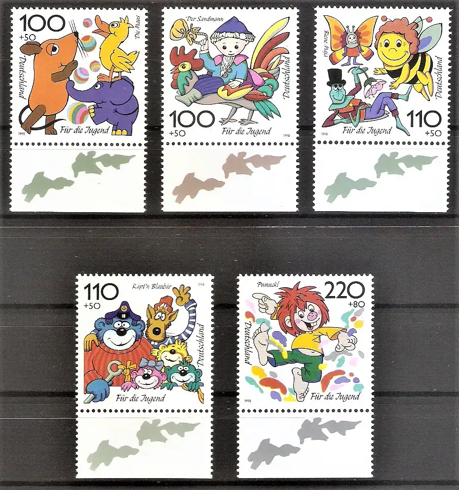 Briefmarke BRD Mi.Nr. 1990-1994 ** Unterränder - Jugend 1998 - Trickfilmfiguren / Kompletter Satz !