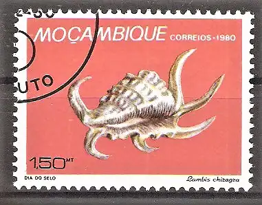 Briefmarke Mocambique Mi.Nr. 780 o Gehäuse von Meresschnecken 1980 / Spinnenschnecke (Lambis chiragra)